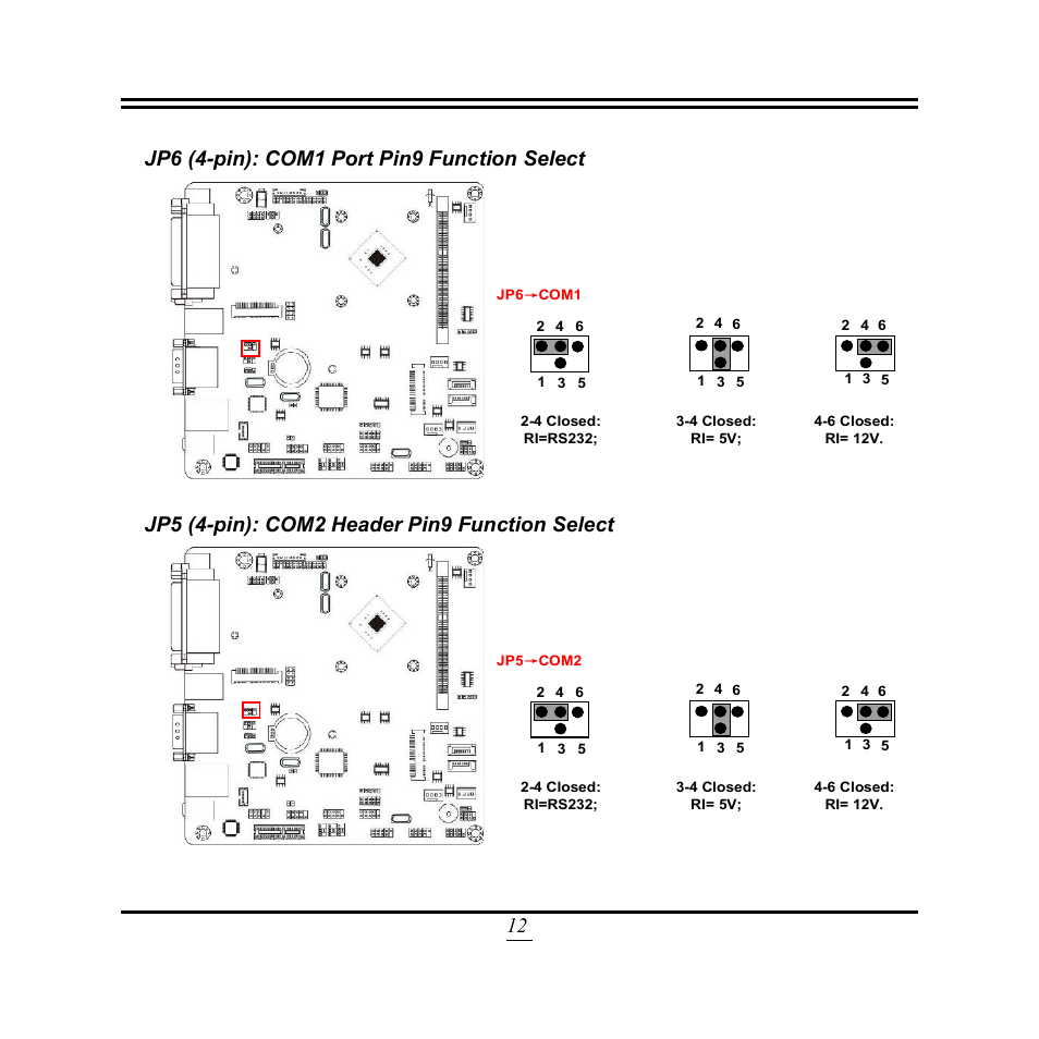 Jp5 (4-pin): com2 header pin9 function select | Jetway Computer NF9T User Manual | Page 17 / 53