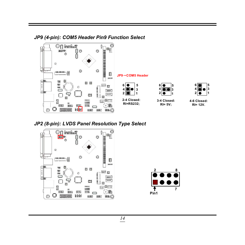 Jp2 (8-pin): lvds panel resolution type select | Jetway Computer NF9T User Manual | Page 19 / 53