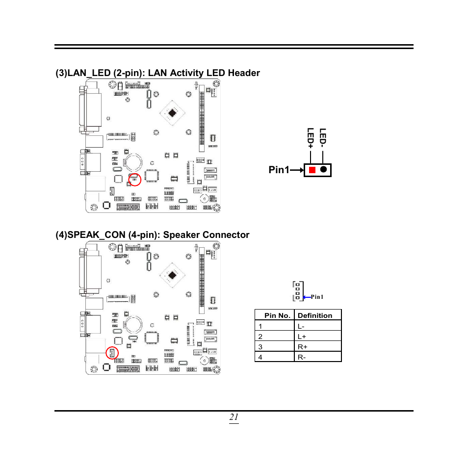 Pin1, 21 (3)lan_led (2-pin): lan activity led header, 4)speak_con (4-pin): speaker connector | Jetway Computer NF9T User Manual | Page 26 / 53
