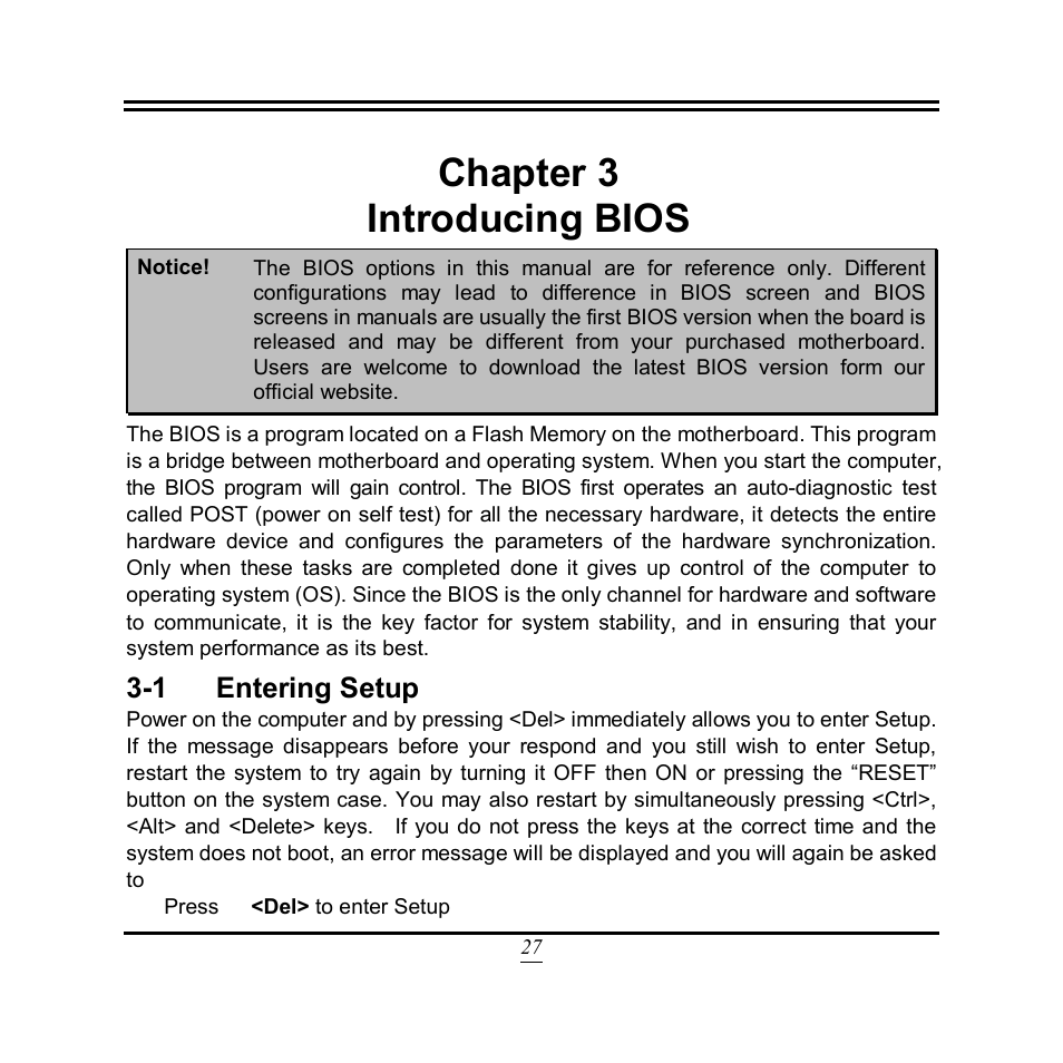 Chapter 3 introducing bios, 1 entering setup | Jetway Computer NF9T User Manual | Page 32 / 53