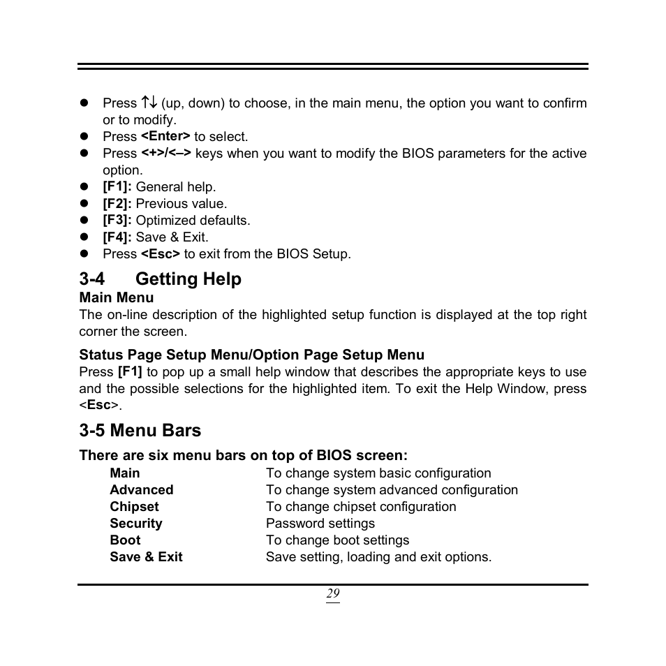 4 getting help, 5 menu bars | Jetway Computer NF9T User Manual | Page 34 / 53