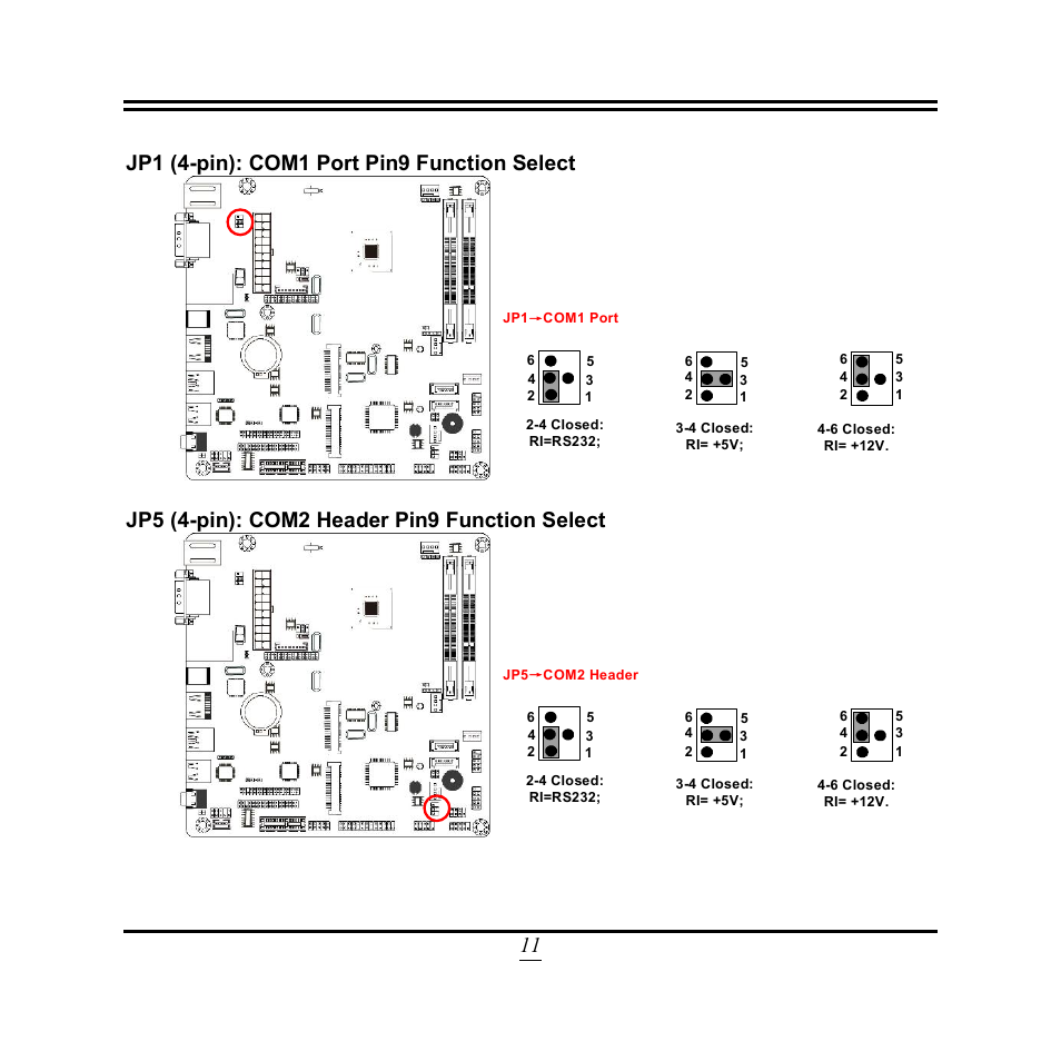 Jp5 (4-pin): com2 header pin9 function select | Jetway Computer NF9N User Manual | Page 16 / 49