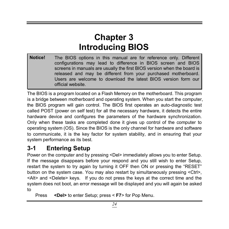 Chapter 3 introducing bios, 1 entering setup | Jetway Computer NF9N User Manual | Page 29 / 49