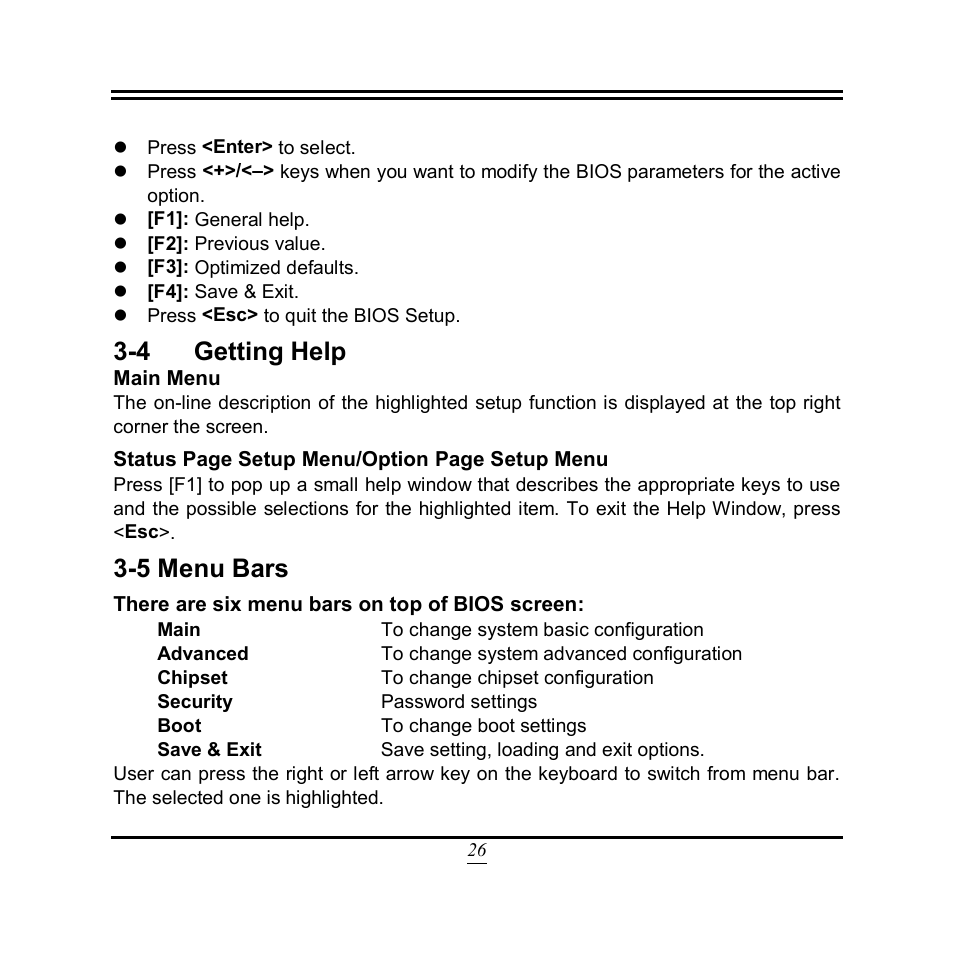 4 getting help, 5 menu bars | Jetway Computer NF9N User Manual | Page 31 / 49