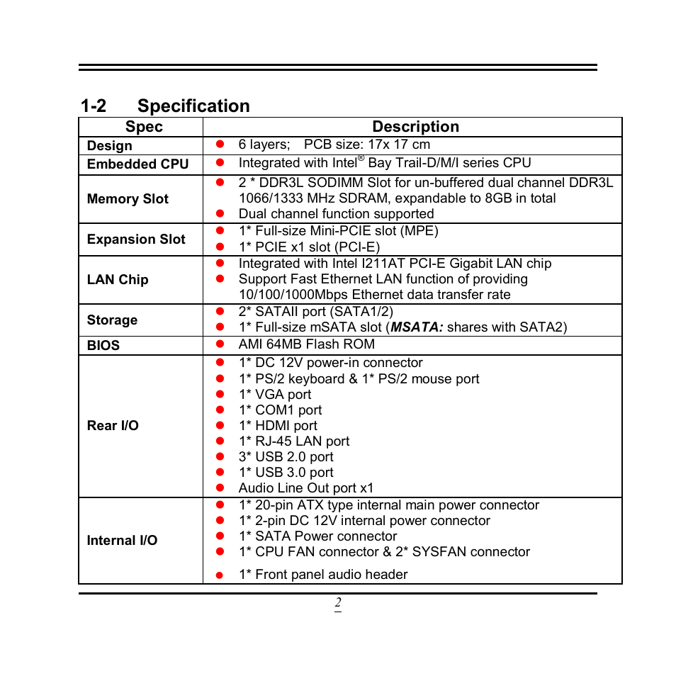 2 specification, Spec, Description | Jetway Computer NF9N User Manual | Page 7 / 49