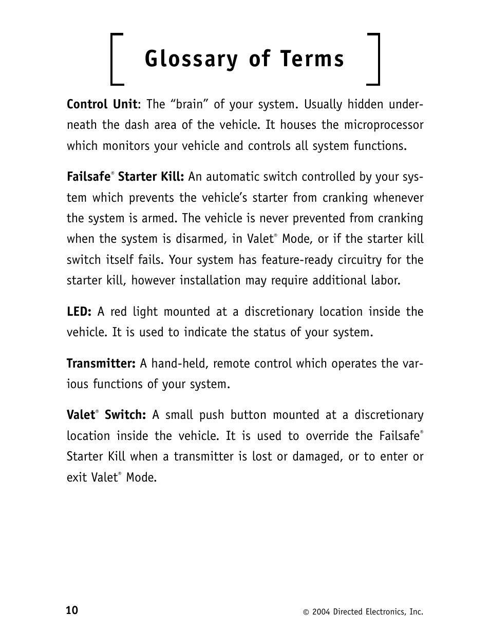 Glossary of terms | CLIFFORD G5 11CX 562C User Manual | Page 14 / 20