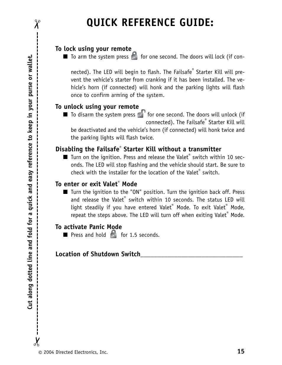 Quick reference guide | CLIFFORD G5 11CX 562C User Manual | Page 19 / 20