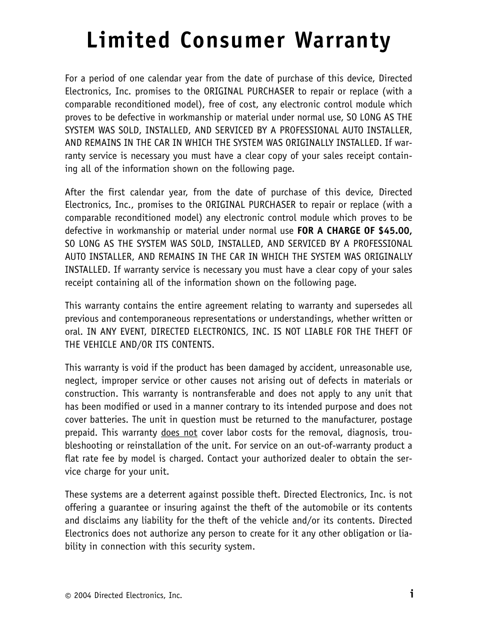 Limited consumer warranty | CLIFFORD G5 11CX 562C User Manual | Page 3 / 20