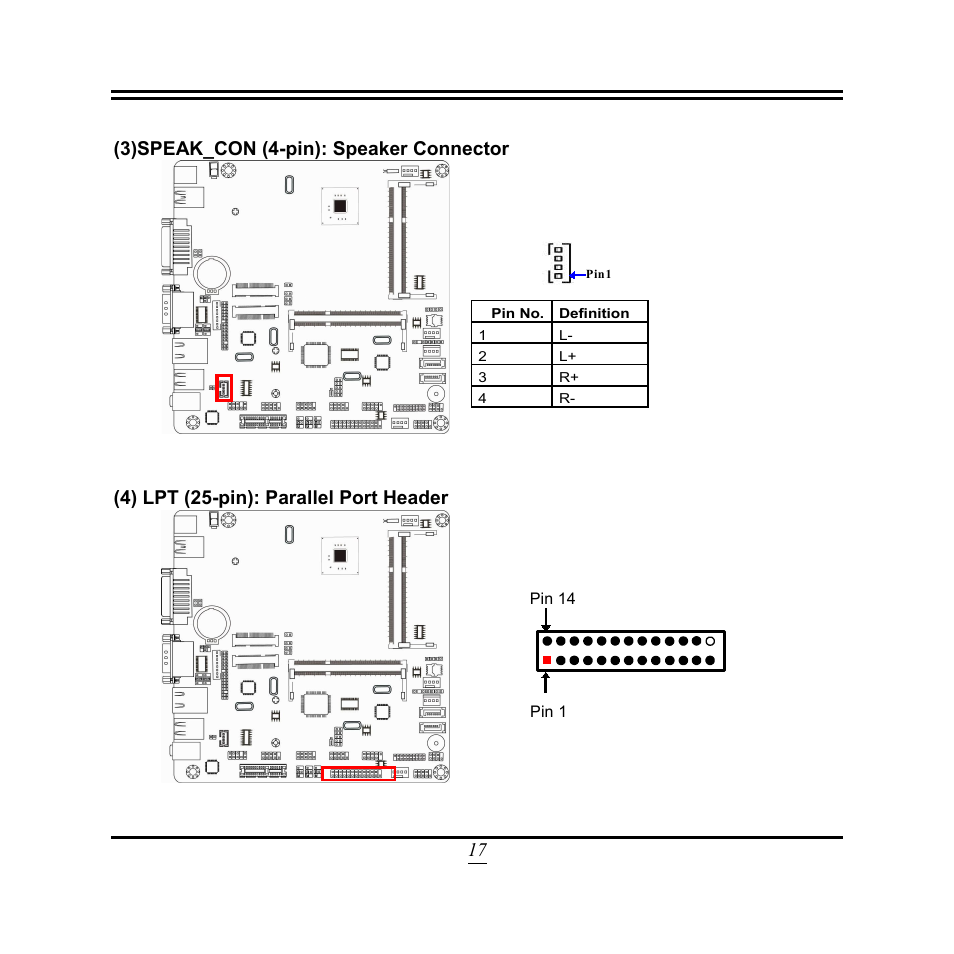 17 (3)speak_con (4-pin): speaker connector, 4) lpt (25-pin): parallel port header | Jetway Computer NF9M User Manual | Page 22 / 50