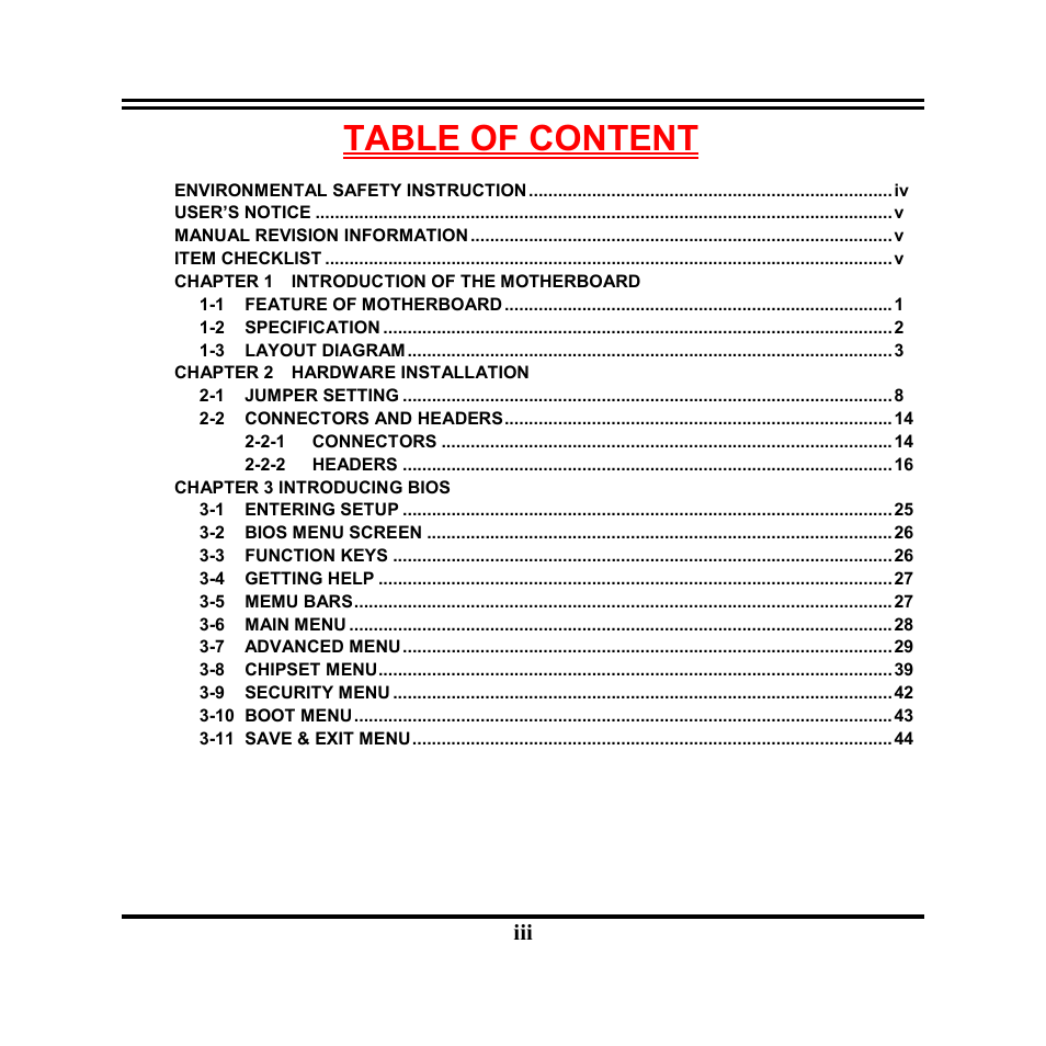 Table of content | Jetway Computer NF9M User Manual | Page 3 / 50