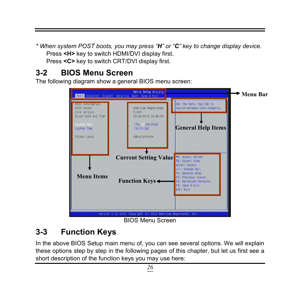 2 bios menu screen, 3 function keys | Jetway Computer NF9M User Manual | Page 31 / 50
