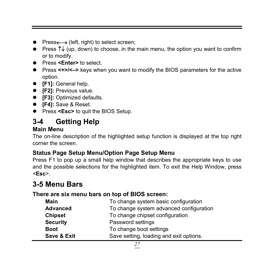 4 getting help, 5 menu bars | Jetway Computer NF9M User Manual | Page 32 / 50