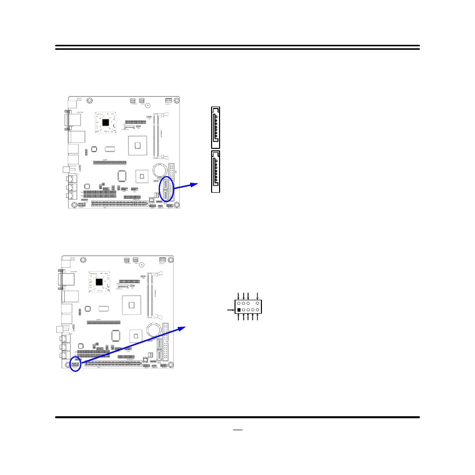 2) serial-ata port connector: sata1/sata2, 2-2 headers, 1) front panel audio (9-pin): audio2 | Jetway Computer NF92 User Manual | Page 16 / 43