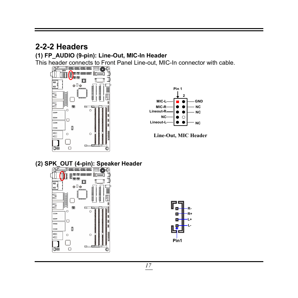 2-2 headers, 2) spk_out (4-pin): speaker header | Jetway Computer NF3E User Manual | Page 22 / 52