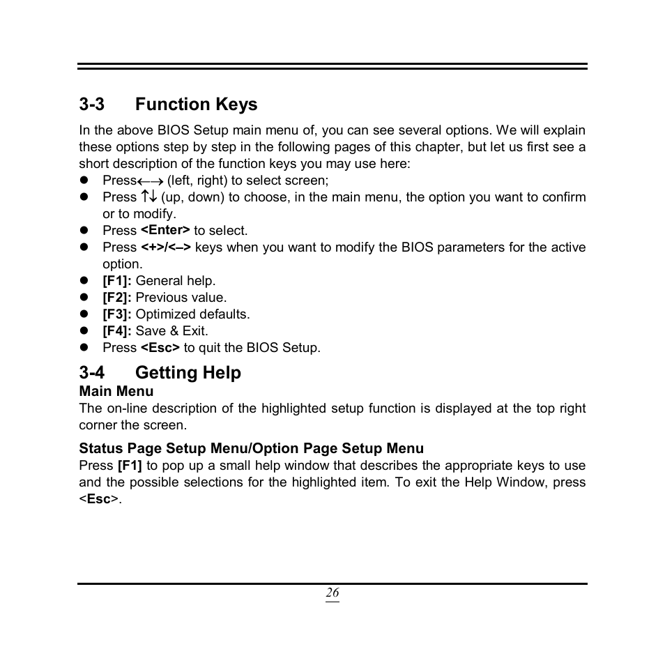 3 function keys, 4 getting help | Jetway Computer NF3E User Manual | Page 31 / 52