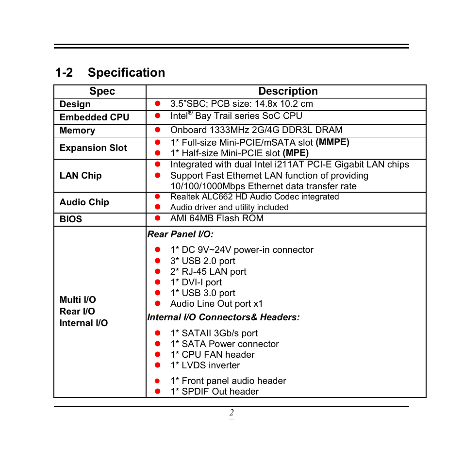 2 specification, Spec, Description | Jetway Computer NF3D User Manual | Page 7 / 50