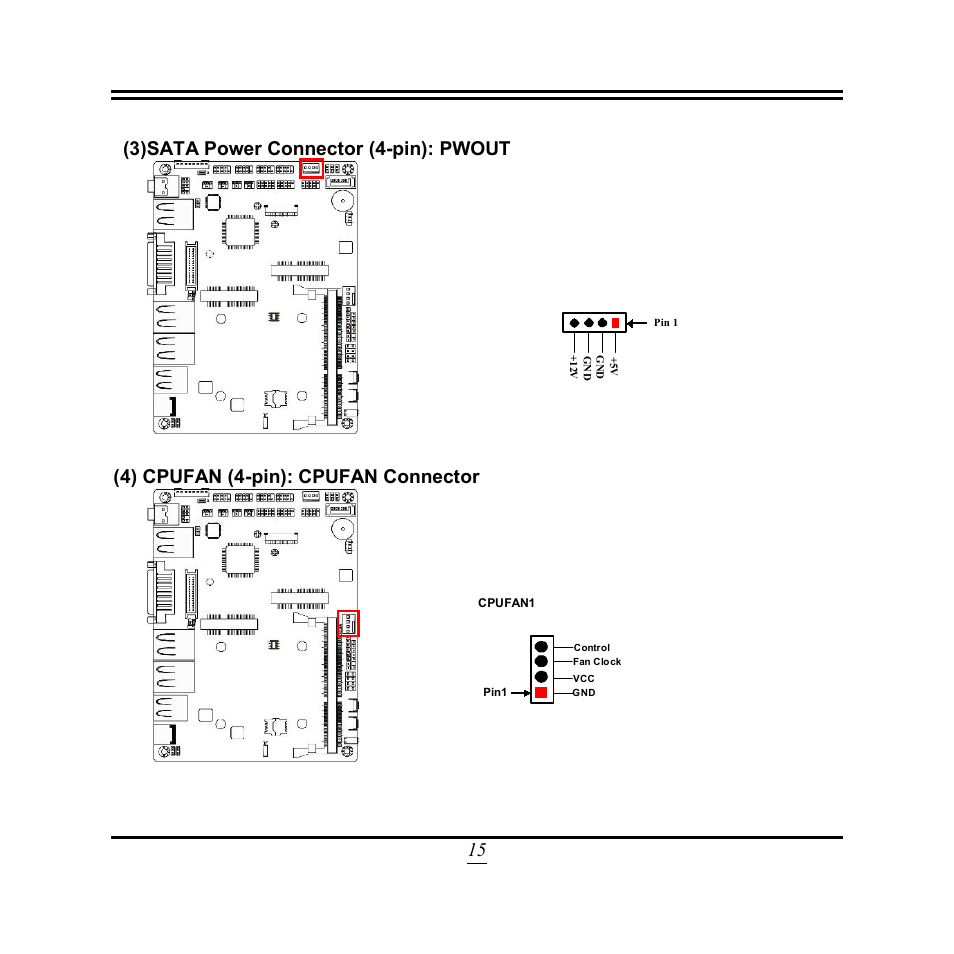 15 (3)sata power connector (4-pin): pwout, 4) cpufan (4-pin): cpufan connector | Jetway Computer NF3A User Manual | Page 20 / 48