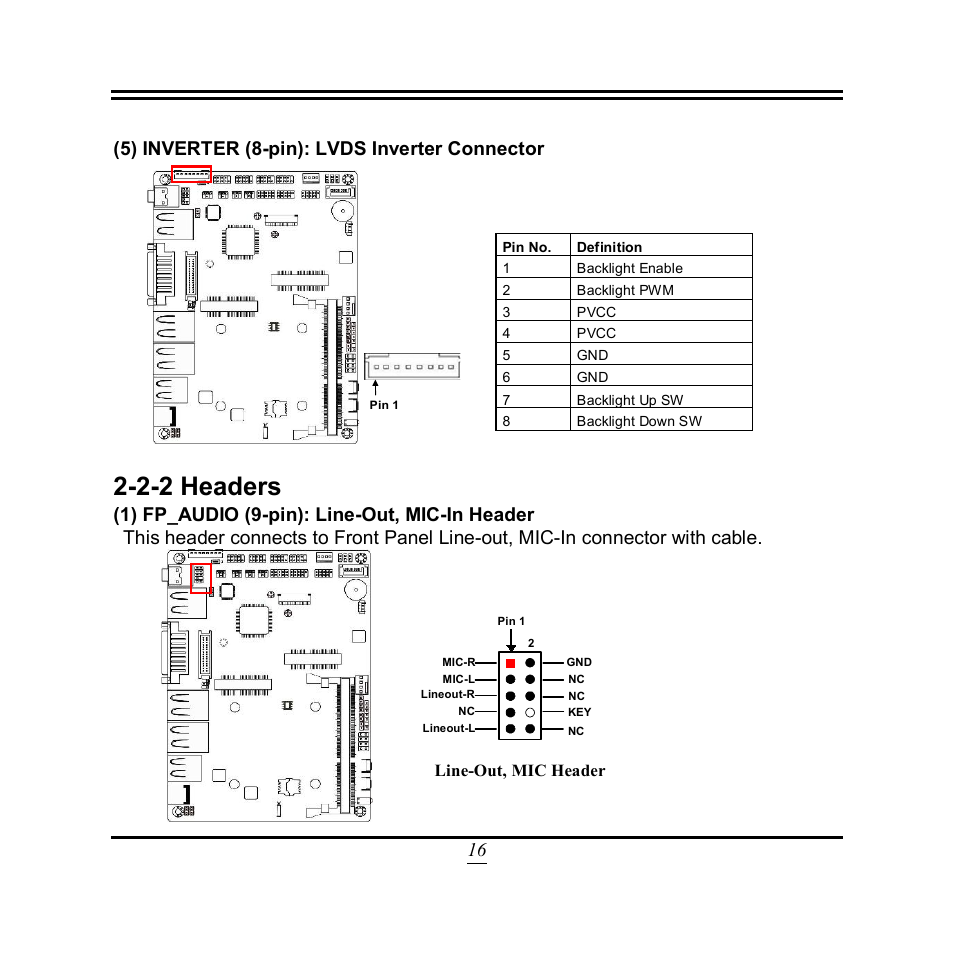 2-2 headers, 16 (5) inverter (8-pin): lvds inverter connector | Jetway Computer NF3A User Manual | Page 21 / 48
