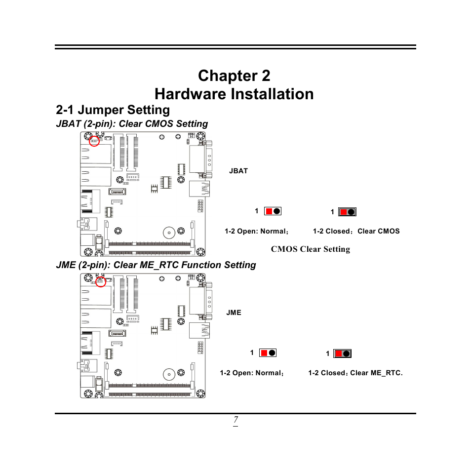 Chapter 2, Hardware installation, 1 jumper setting | Chapter 2 hardware installation | Jetway Computer NU93 User Manual | Page 12 / 38