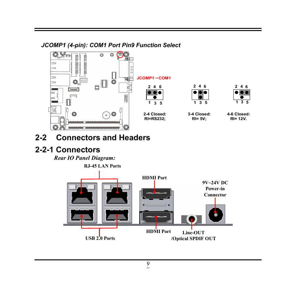 2 connectors and headers, 2-1 connectors, 2 connectors and headers 2-2-1 connectors | Rear io panel diagram | Jetway Computer NU93 User Manual | Page 14 / 38