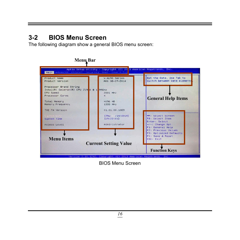 2 bios menu screen | Jetway Computer NU93 User Manual | Page 21 / 38