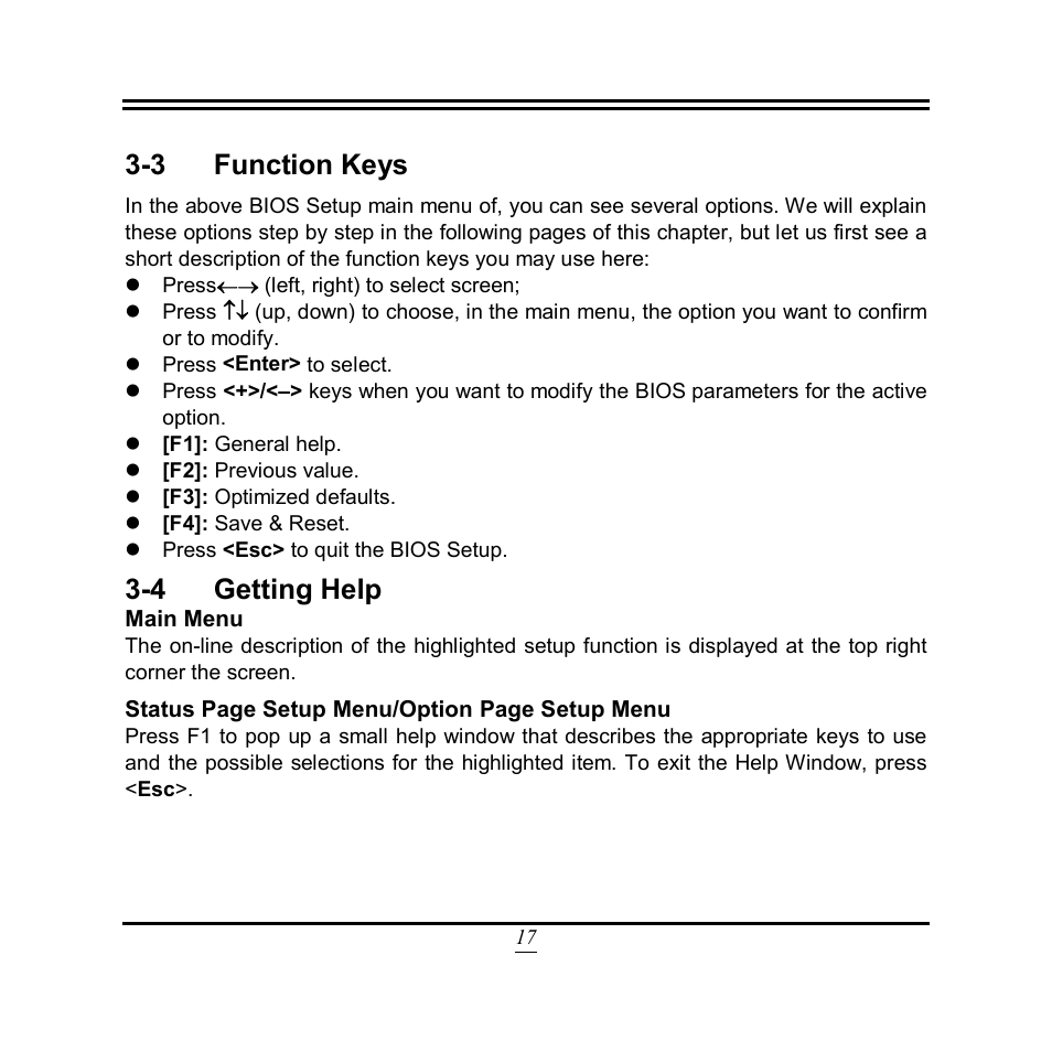 3 function keys, 4 getting help | Jetway Computer NU93 User Manual | Page 22 / 38
