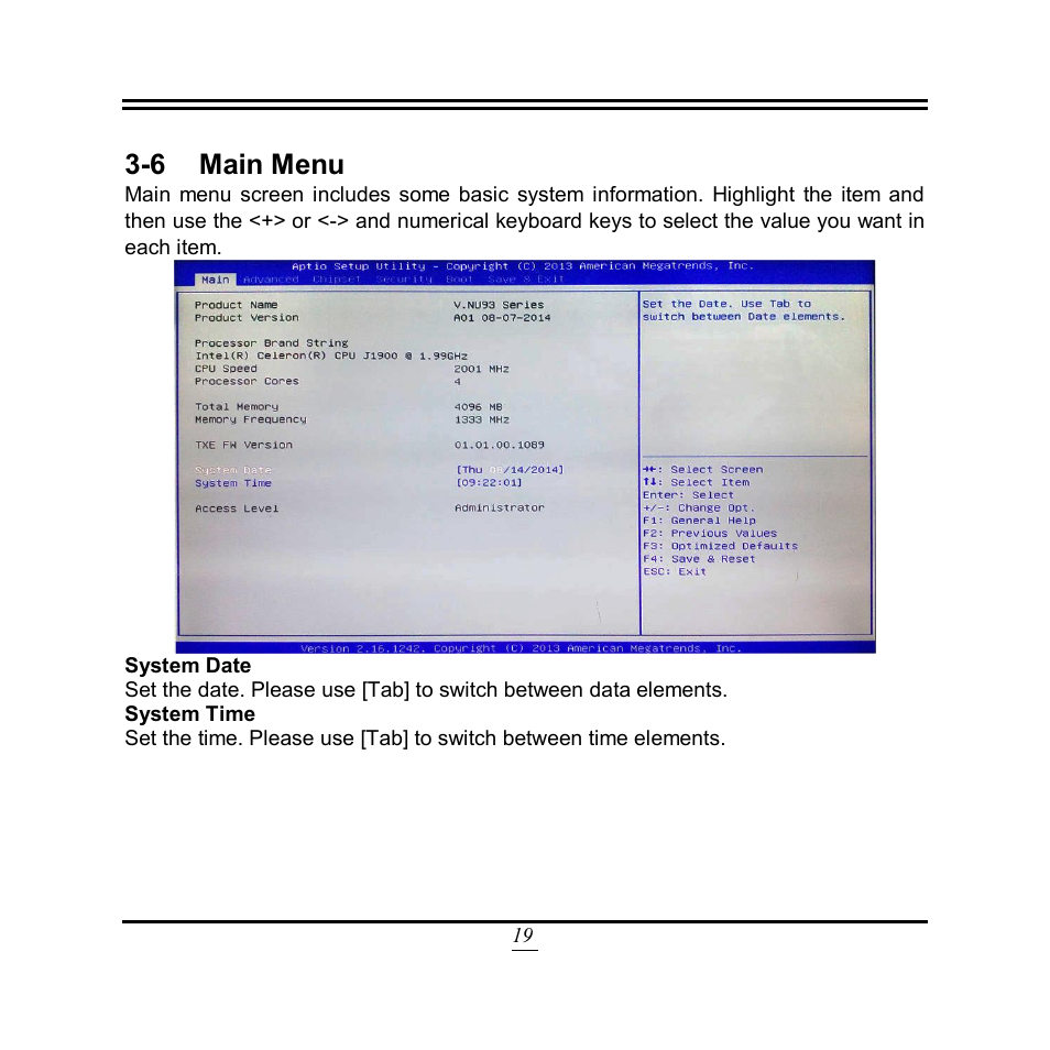 6 main menu | Jetway Computer NU93 User Manual | Page 24 / 38
