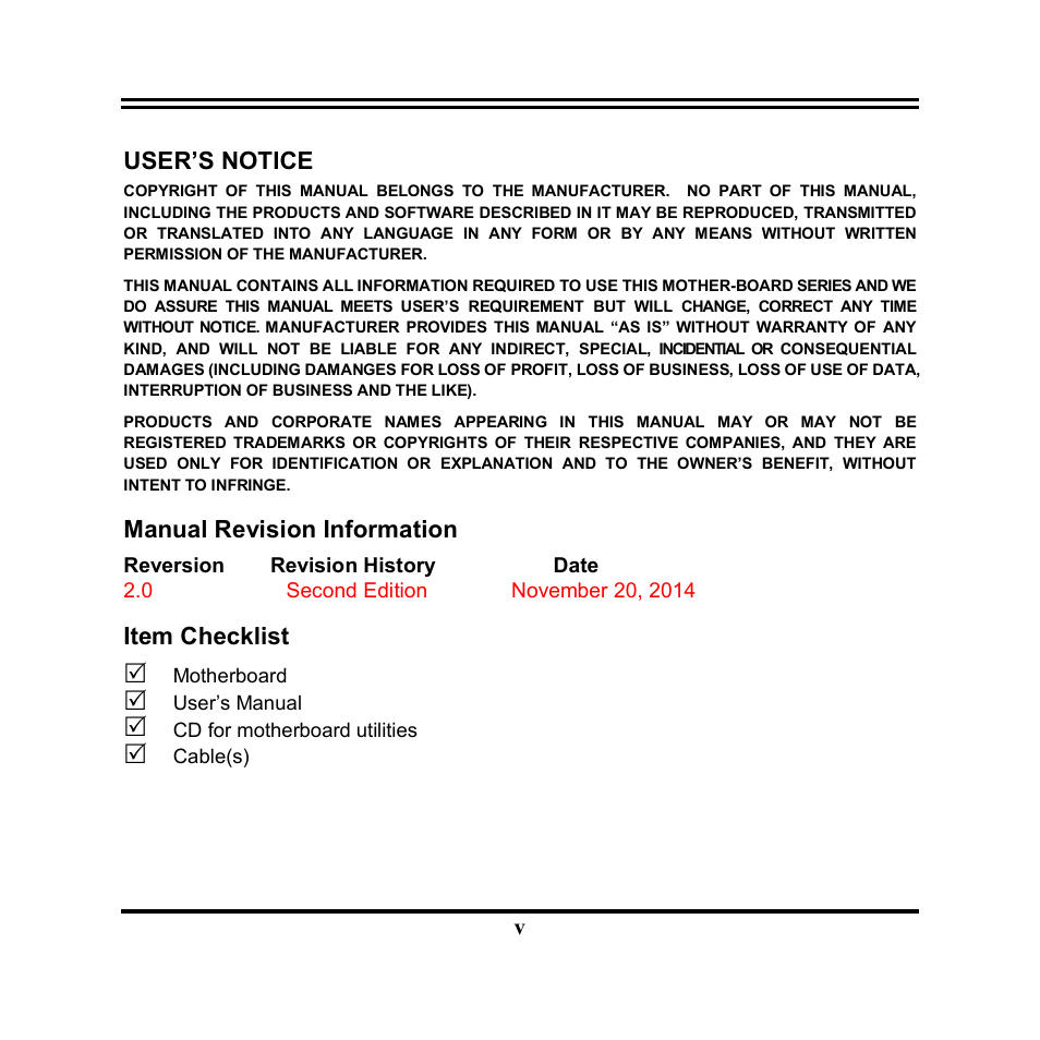 User’s notice, Manual revision information, Item checklist | Jetway Computer NU93 User Manual | Page 5 / 38