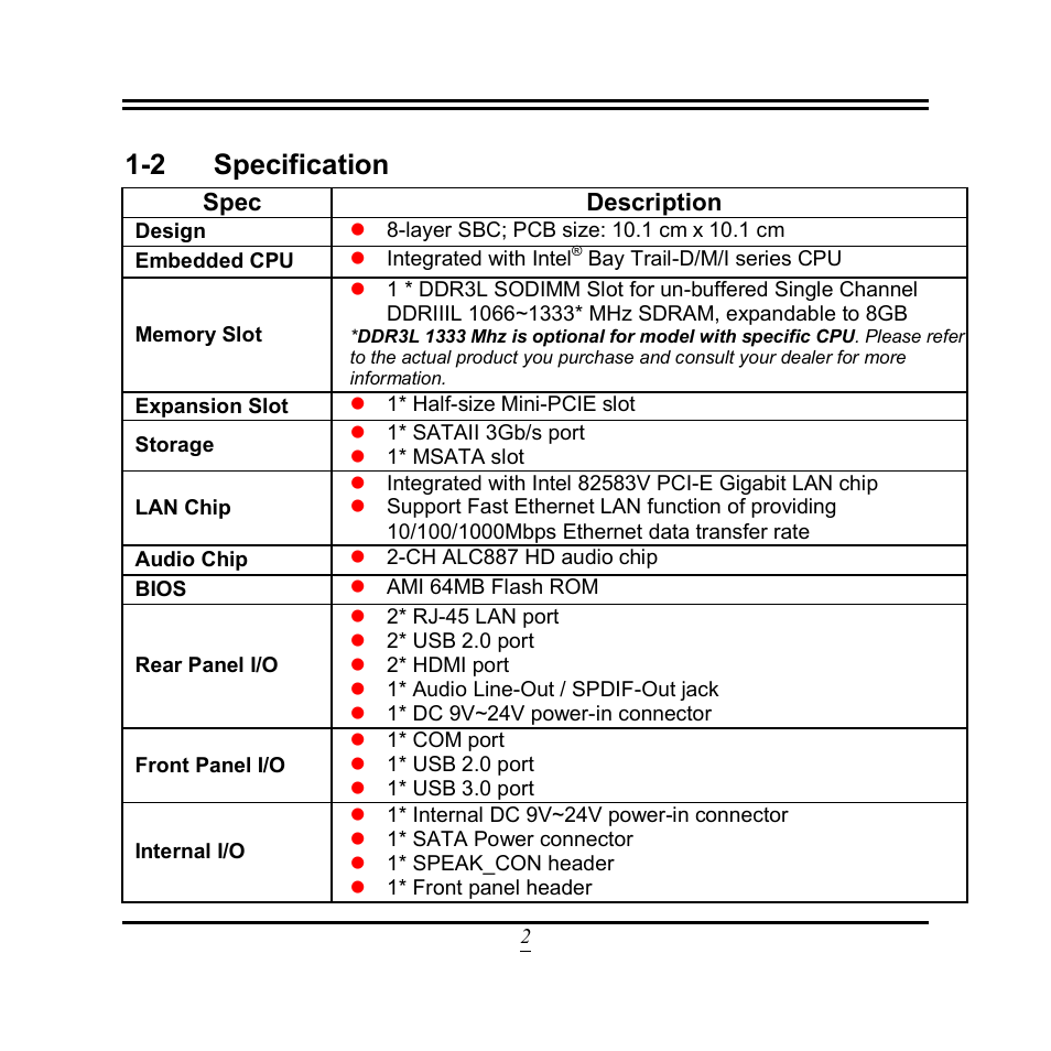 2 specification, Spec, Description | Jetway Computer NU93 User Manual | Page 7 / 38