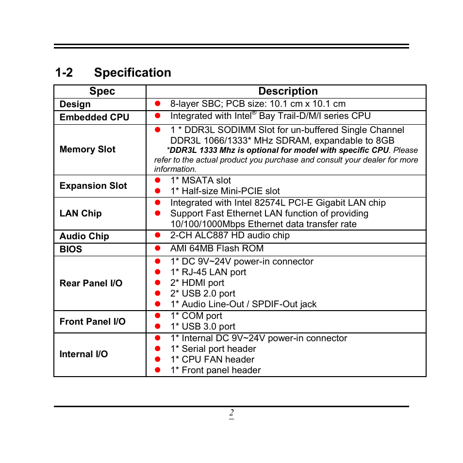 2 specification, Spec, Description | Jetway Computer NU91 User Manual | Page 7 / 35