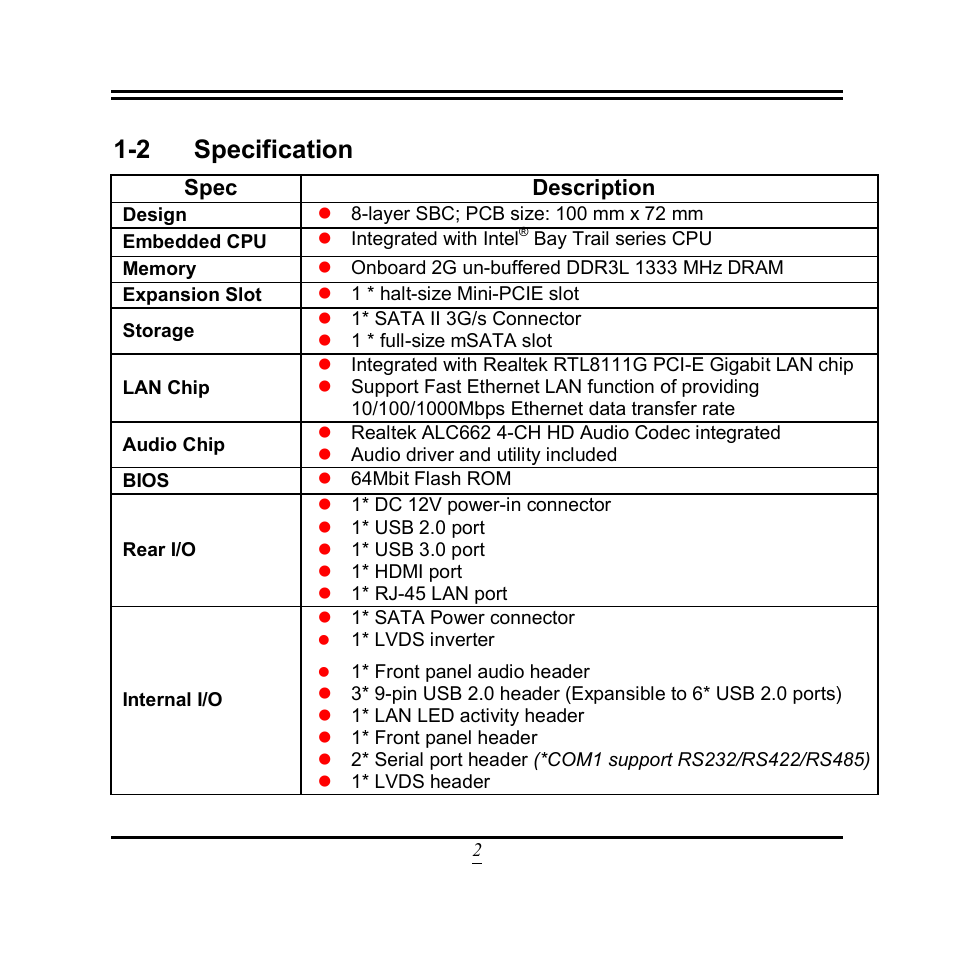 2 specification, Spec, Description | Jetway Computer NP93 User Manual | Page 7 / 39