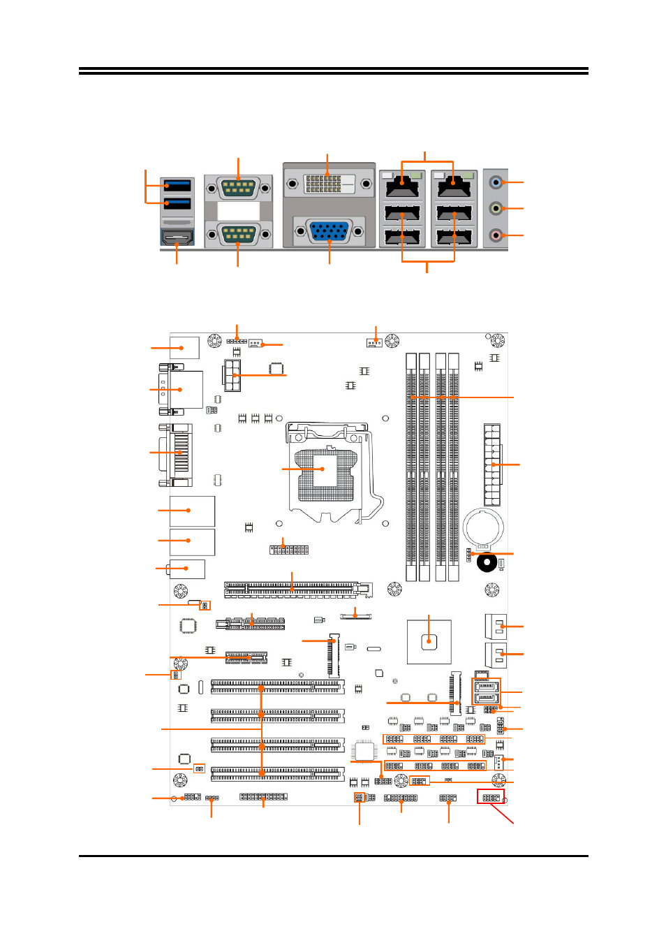 2 layout diagram rear io diagram, Motherboard internal diagram | Jetway Computer NAF93-Q77 User Manual | Page 6 / 38