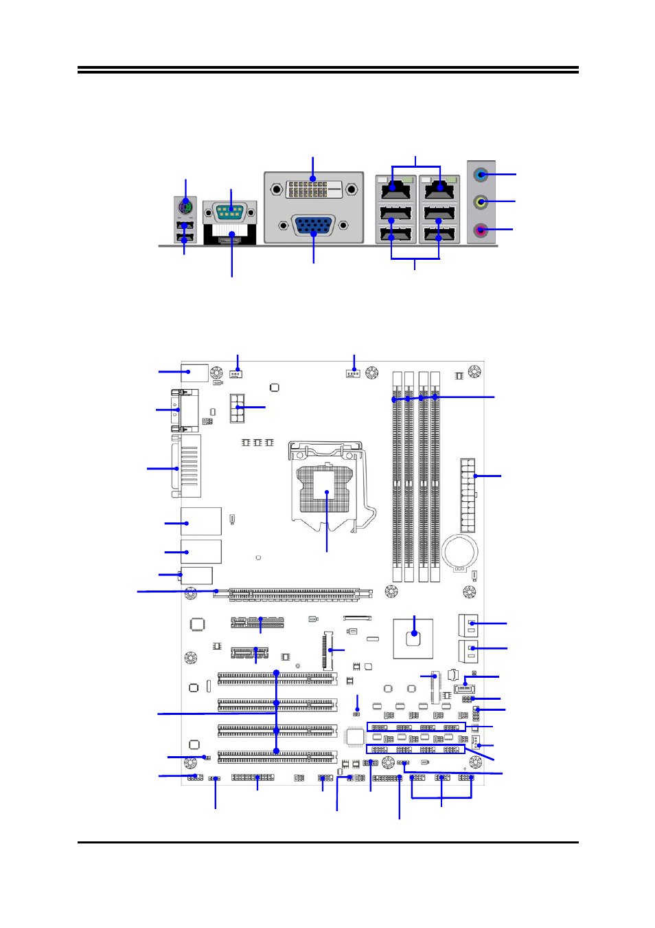 2 layout diagram rear io diagram, Motherboard internal diagram | Jetway Computer NAF92-Q67 User Manual | Page 6 / 35