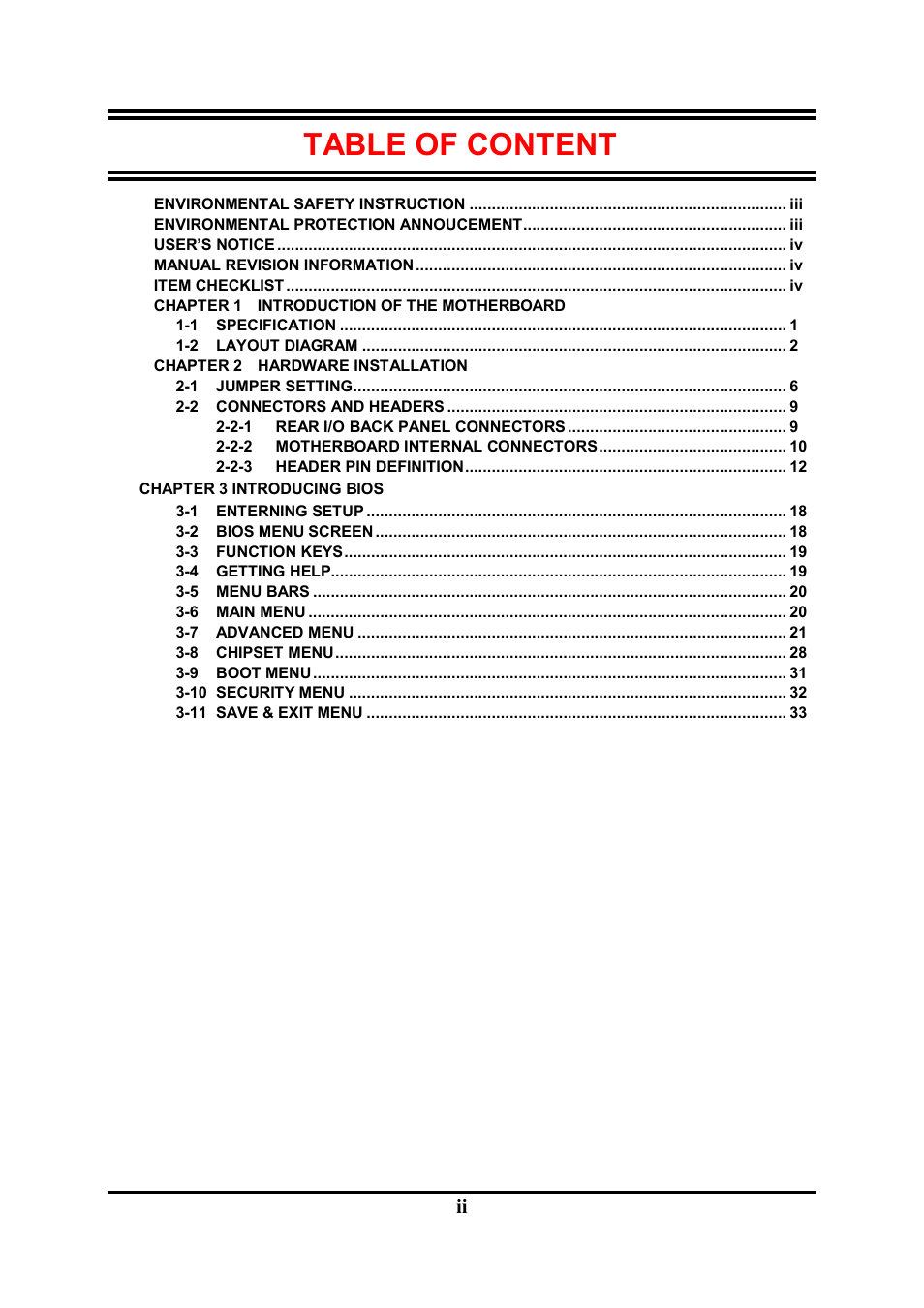 Table of content | Jetway Computer NMF95-Q87 User Manual | Page 2 / 37