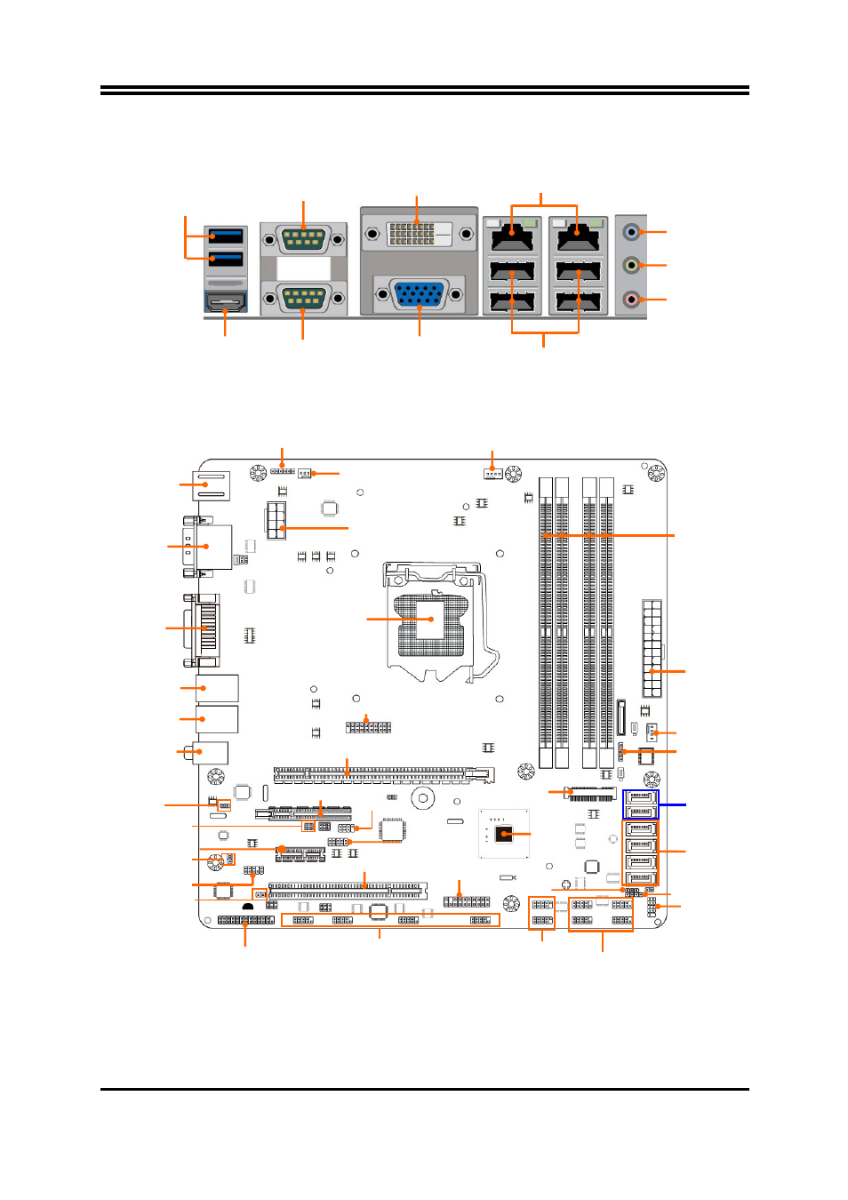 2 layout diagram rear io diagram, Motherboard internal diagram | Jetway Computer NMF93-Q77 User Manual | Page 6 / 34