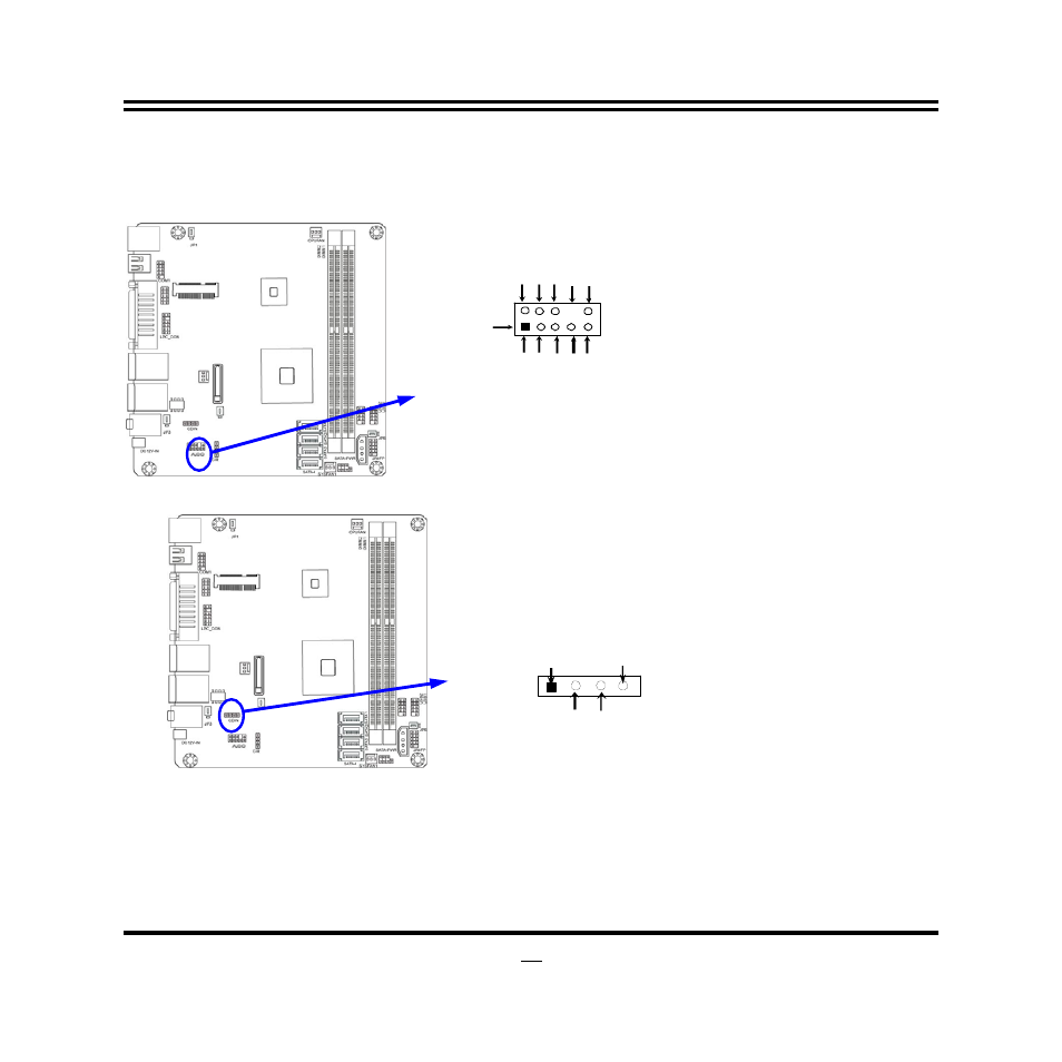 2-2 headers, 1) front panel audio (9-pin): fp_audio 10, 2) cd audio-in headers (4-pin): cdin | Cd audio-in headers | Jetway Computer NC63 User Manual | Page 16 / 41