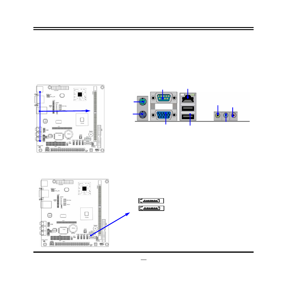 2 connectors and headers, 2-1 connectors, 1) audio connector: (line-in/ line-out/ mic-in) | 2) serial-ata port connector: sata1/sata2, 2 connectors and headers 2-2-1 connectors | Jetway Computer NF76 User Manual | Page 17 / 41