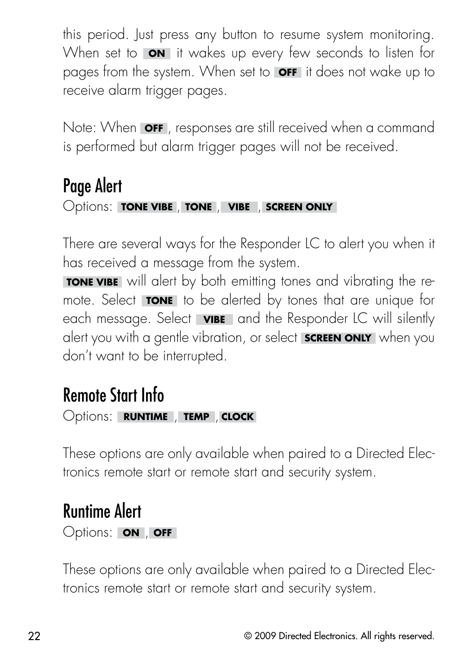 Page alert, Remote start info, Runtime alert | CLIFFORD 330.3X User Manual | Page 25 / 53