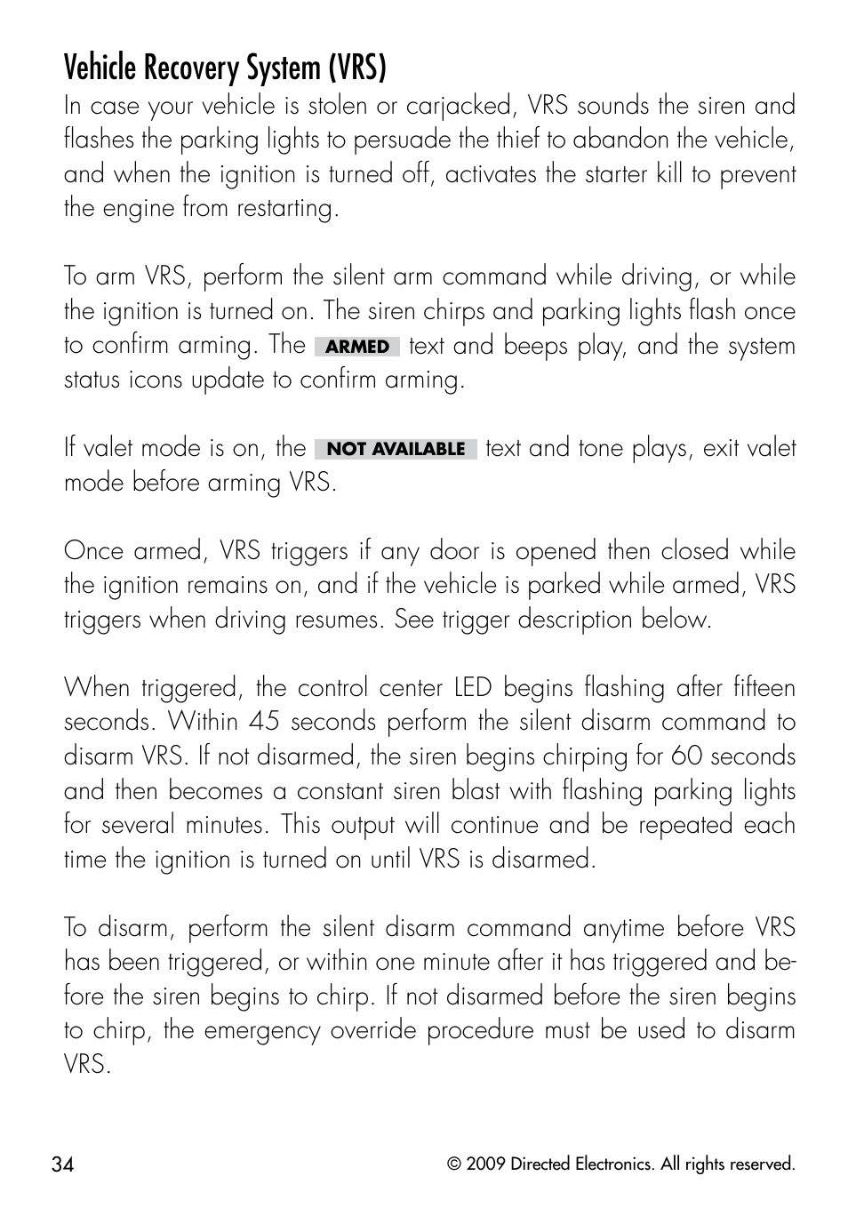 Vehicle recovery system (vrs) | CLIFFORD 330.3X User Manual | Page 37 / 53
