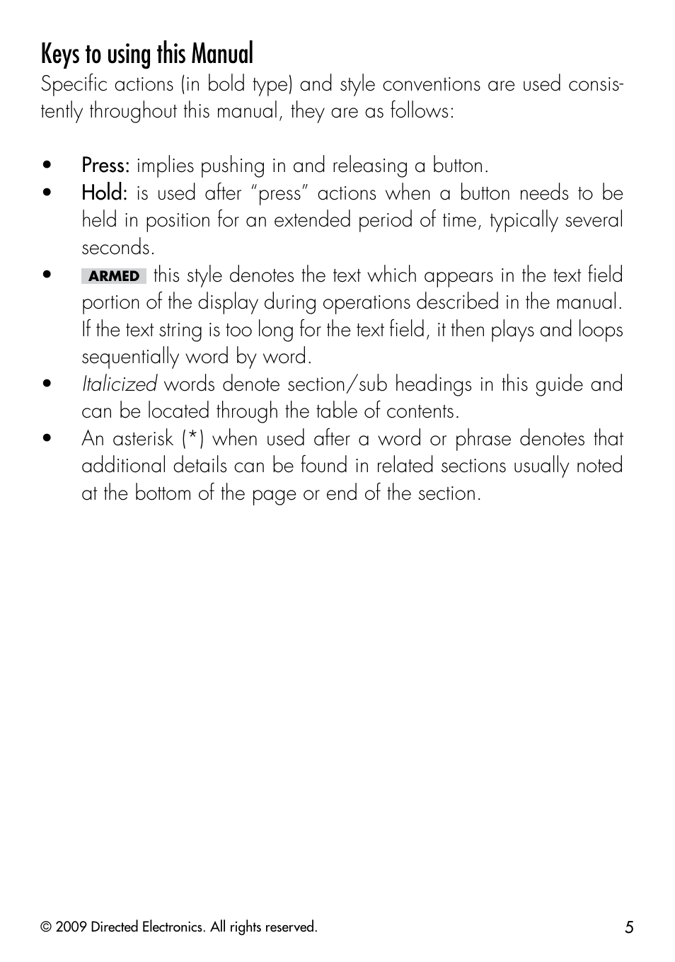 Keys to using this manual | CLIFFORD 330.3X User Manual | Page 8 / 53