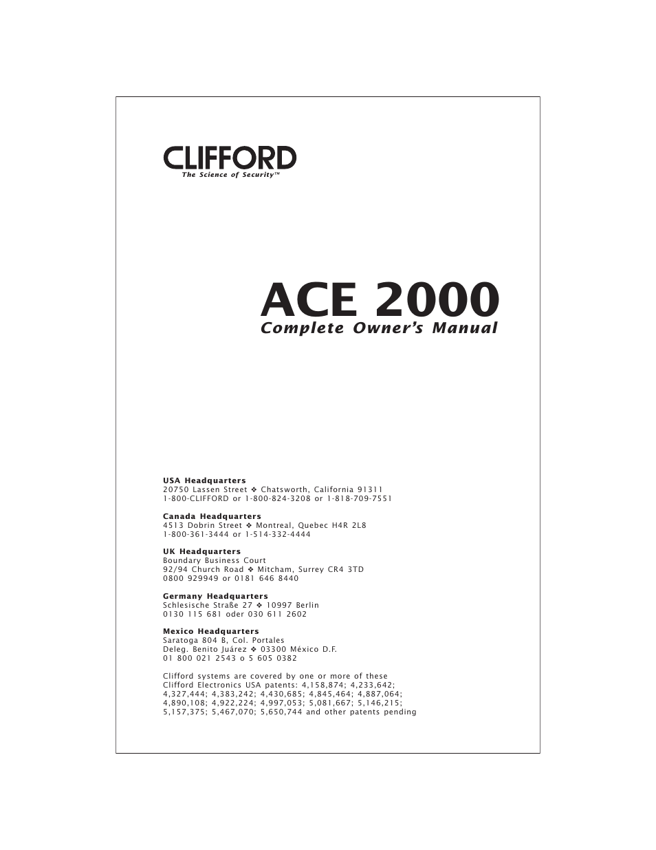 CLIFFORD ACE 2000 User Manual | 9 pages