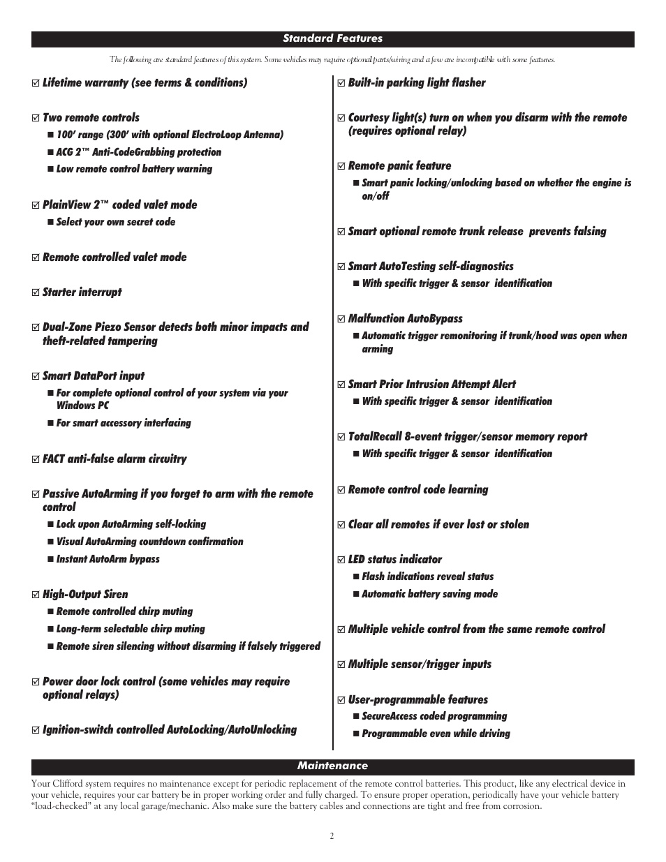 CLIFFORD ACE 2000 User Manual | Page 2 / 9