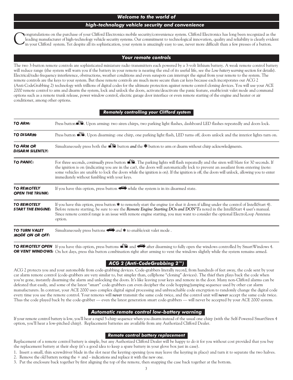 CLIFFORD ACE 2000 User Manual | Page 3 / 9
