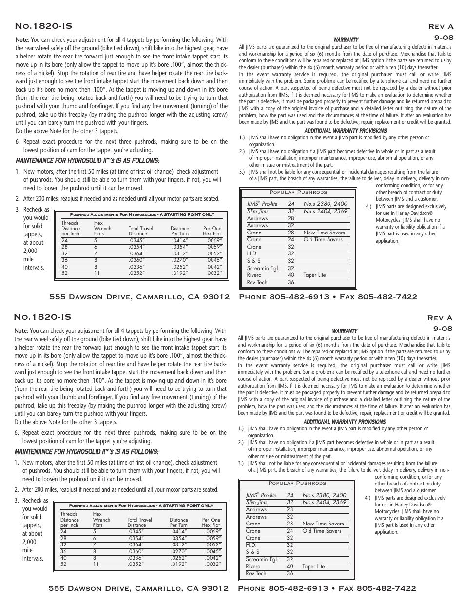 No.1820-is | JIMS 1820 User Manual | Page 2 / 2