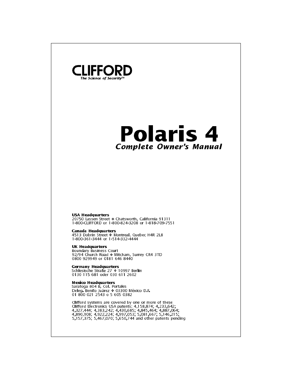 CLIFFORD Polaris 4 User Manual | 9 pages