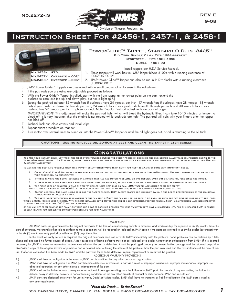 JIMS 2456-1 User Manual | 2 pages