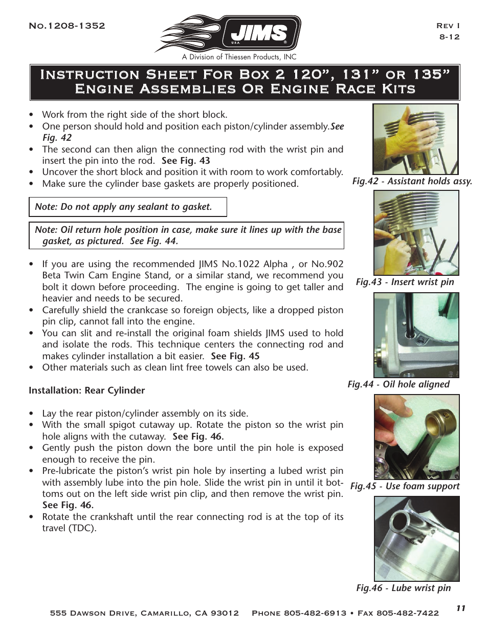 JIMS Box 2 1208-1352 (all models of 120, 131, or 135 Alpha, Beta and Evo Mount Engines) User Manual | Page 12 / 20