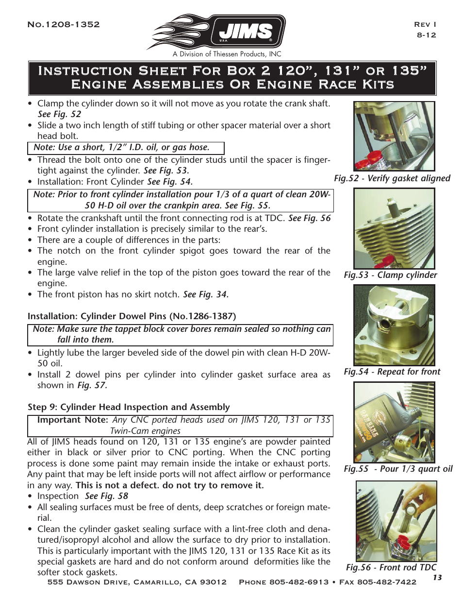 JIMS Box 2 1208-1352 (all models of 120, 131, or 135 Alpha, Beta and Evo Mount Engines) User Manual | Page 14 / 20