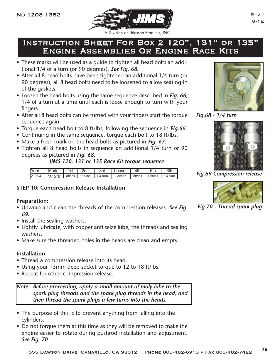 JIMS Box 2 1208-1352 (all models of 120, 131, or 135 Alpha, Beta and Evo Mount Engines) User Manual | Page 17 / 20