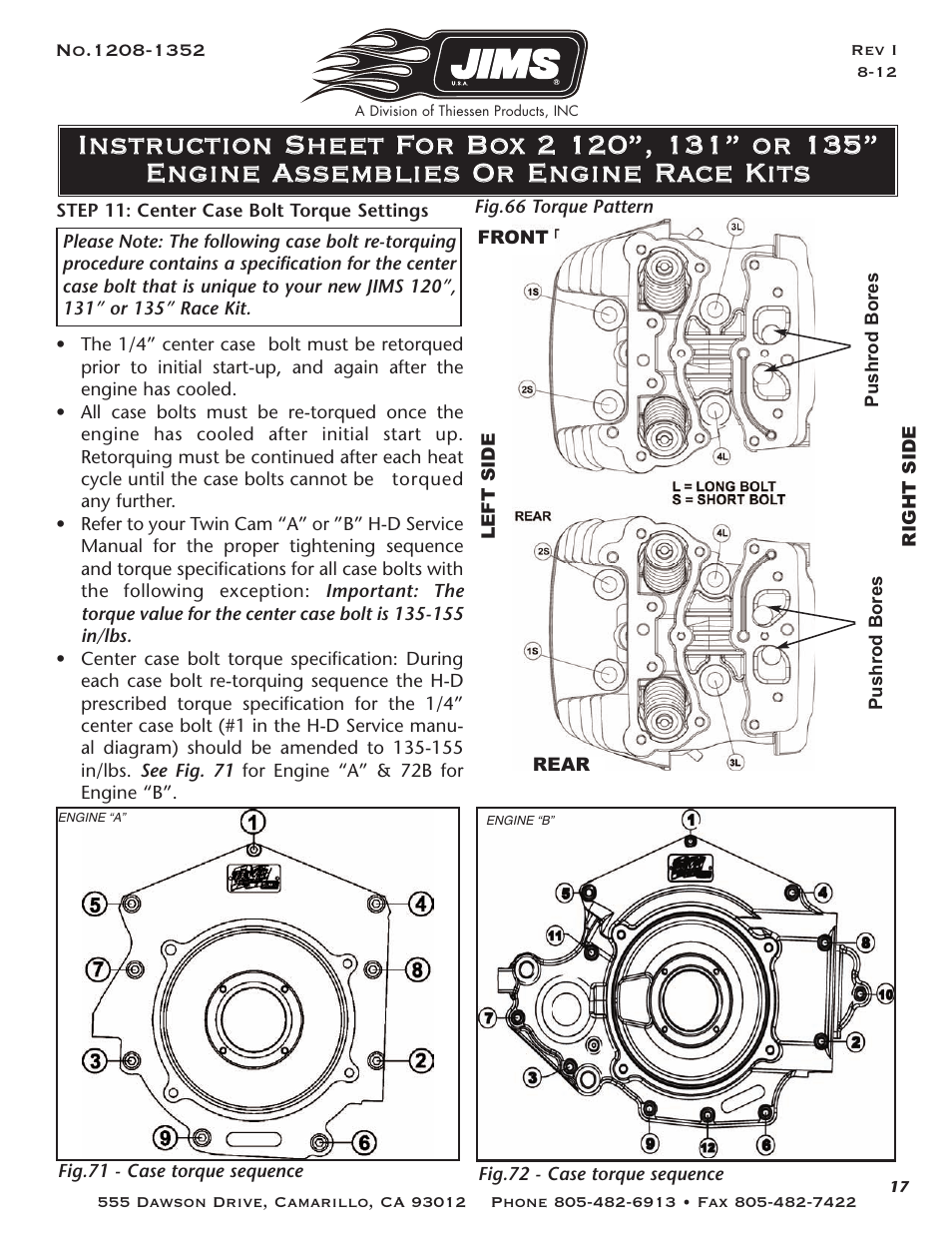 JIMS Box 2 1208-1352 (all models of 120, 131, or 135 Alpha, Beta and Evo Mount Engines) User Manual | Page 18 / 20